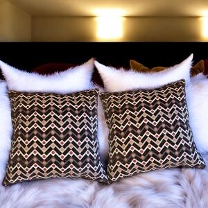Pillows Set of 2 Chevron Pattern Mink  Decorative Pillows Orange & Brown 20x20